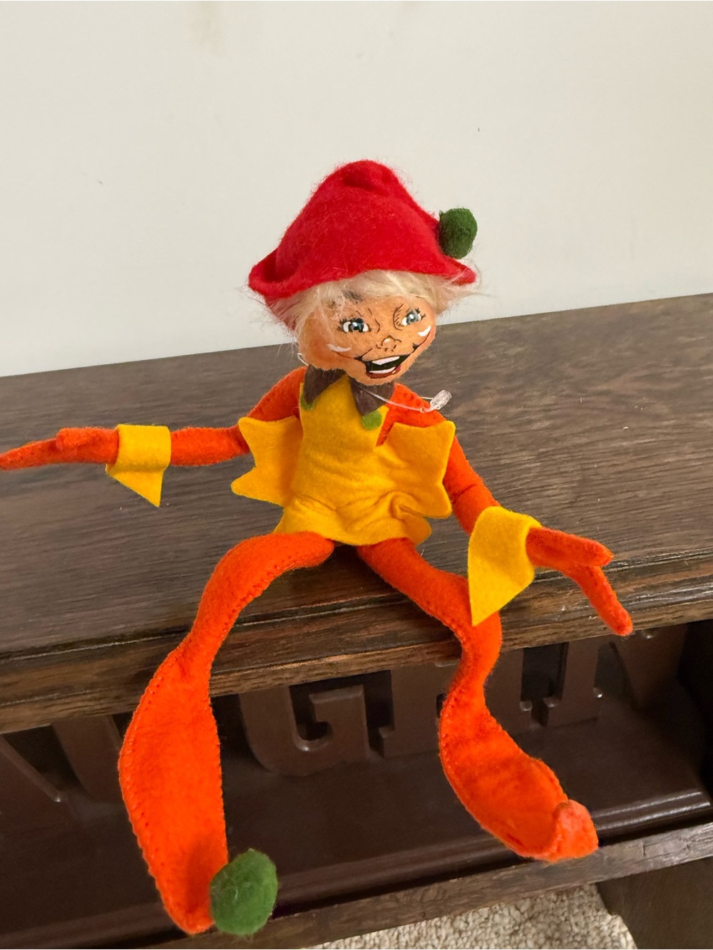 Annalee Orange and Yellow Felt Elf with Red Hat
